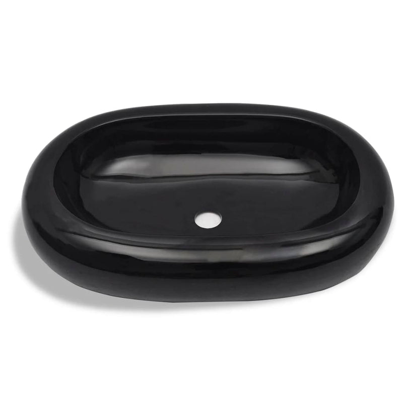 vidaXL Ceramic Bathroom Sink Basin Black Oval