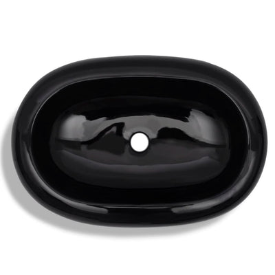 vidaXL Ceramic Bathroom Sink Basin Black Oval