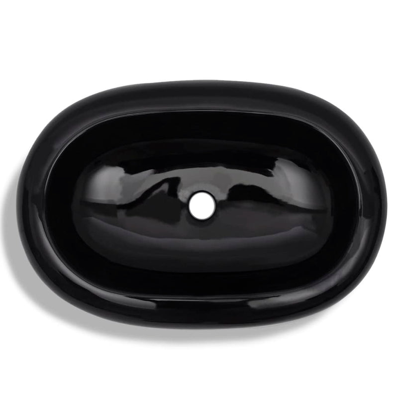 vidaXL Ceramic Bathroom Sink Basin Black Oval