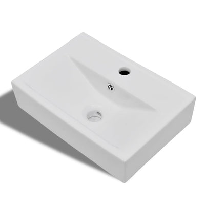 Ceramic Bathroom Sink Basin Faucet/Overflow Hole Black Rectangular