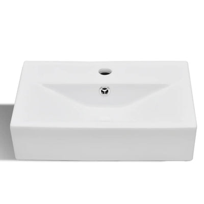 Ceramic Bathroom Sink Basin Faucet/Overflow Hole Black Rectangular
