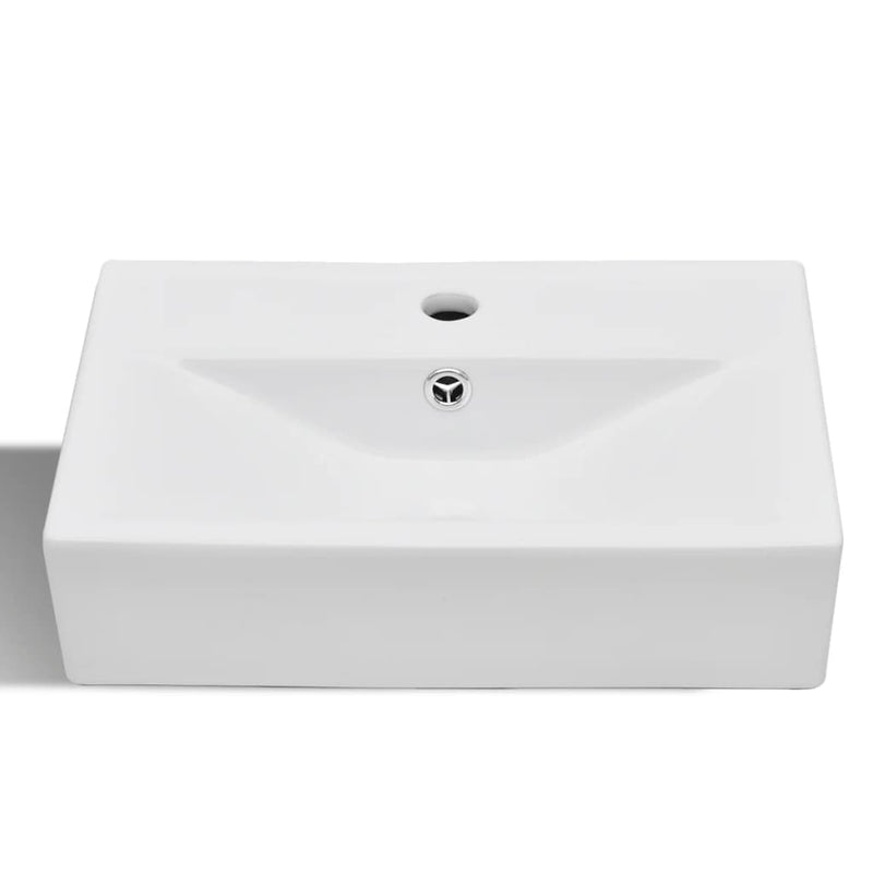 Ceramic Bathroom Sink Basin Faucet/Overflow Hole Black Rectangular
