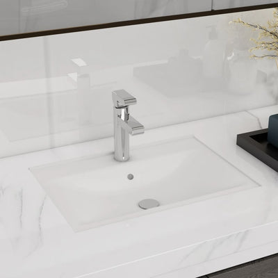 Ceramic Bathroom Sink Basin Faucet/Overflow Hole Black Rectangular