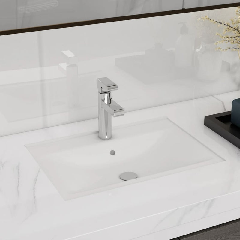 Ceramic Bathroom Sink Basin Faucet/Overflow Hole Black Rectangular