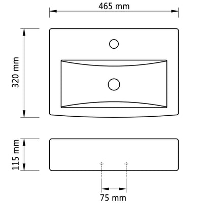 Ceramic Bathroom Sink Basin Faucet/Overflow Hole Black Rectangular