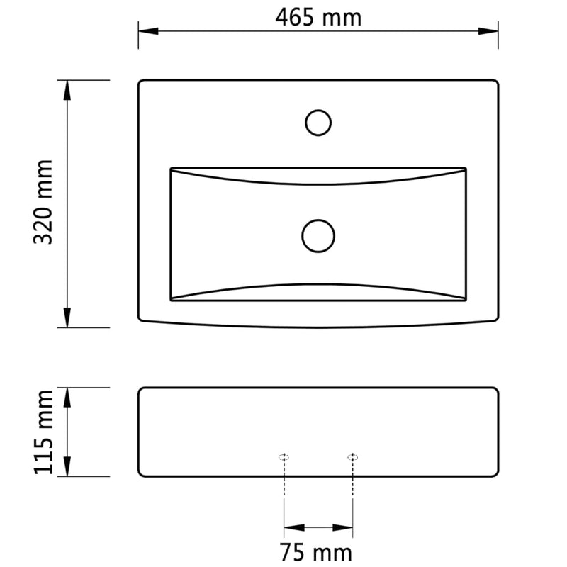 Ceramic Bathroom Sink Basin Faucet/Overflow Hole Black Rectangular