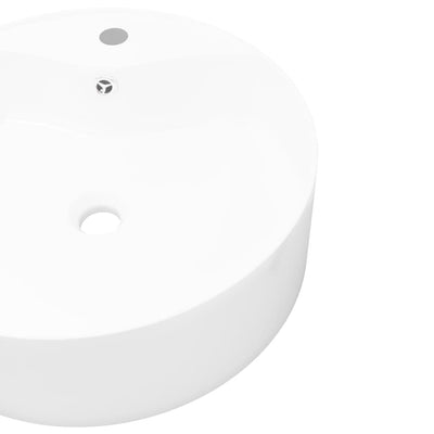 vidaXL Ceramic Bathroom Sink Basin Faucet/Overflow Hole White Round