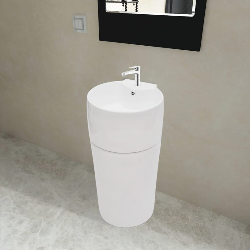 Ceramic Stand Bathroom Sink Basin Faucet/Overflow Hole Black Round