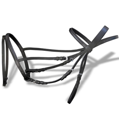vidaXL Leather Flash Bridle with Reins and Bit Black Cob