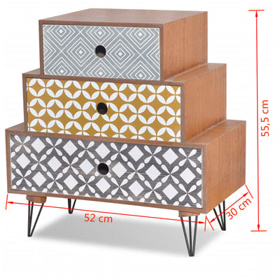 vidaXL Nightstand with 3 Drawers Brown