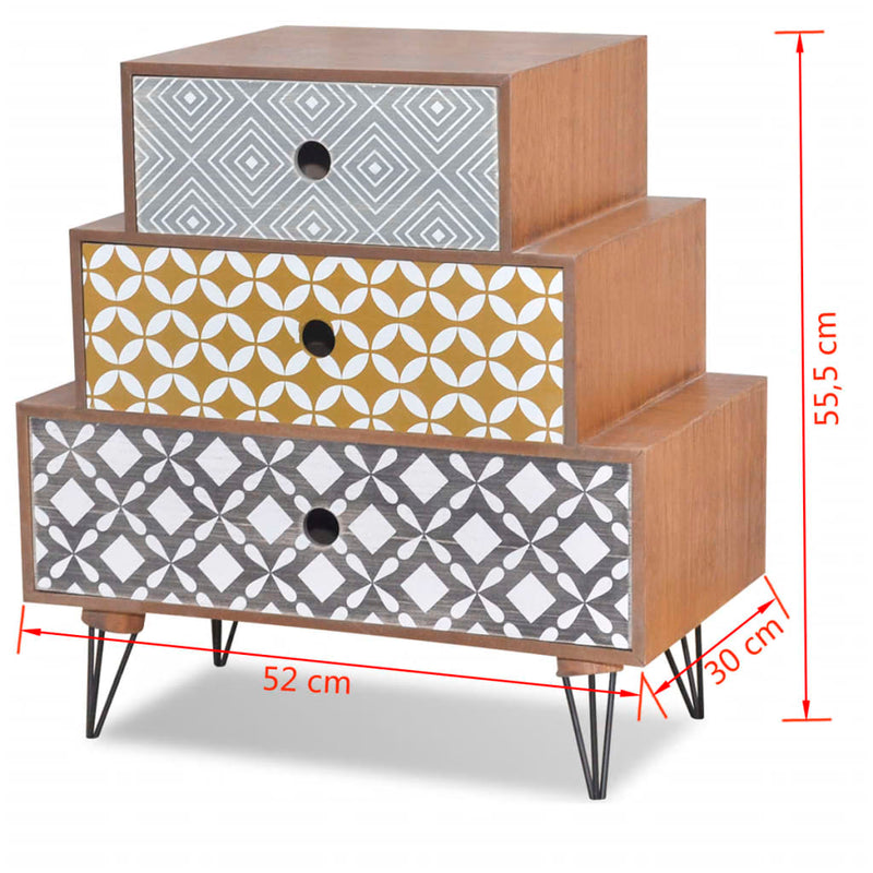 vidaXL Nightstand with 3 Drawers Brown