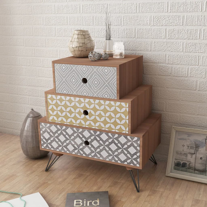vidaXL Nightstand with 3 Drawers Brown