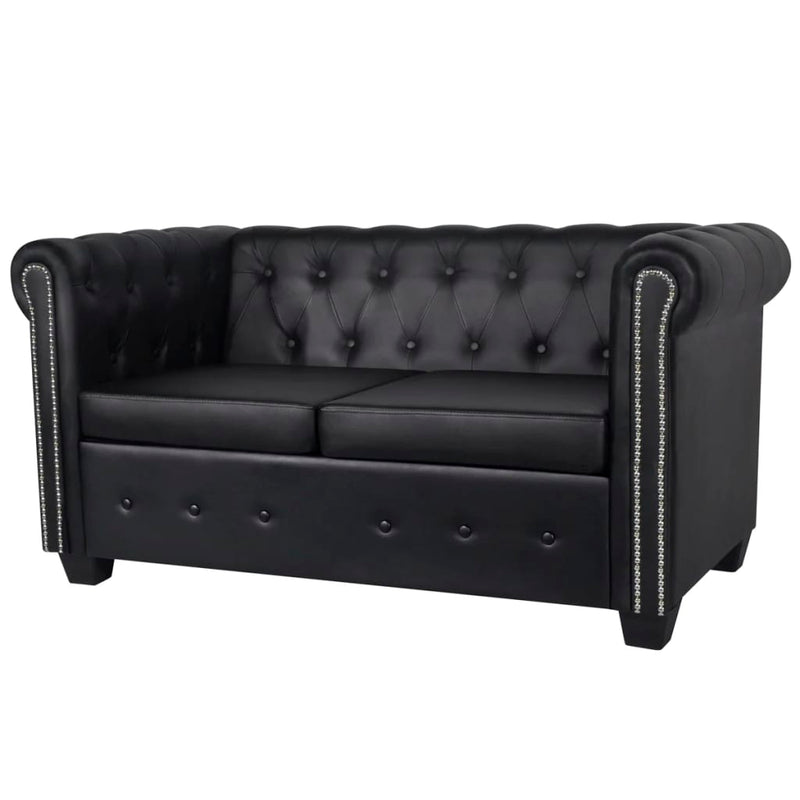 vidaXL Chesterfield 2-Seater Artificial Leather Black