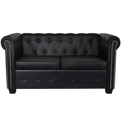 vidaXL Chesterfield 2-Seater Artificial Leather Black