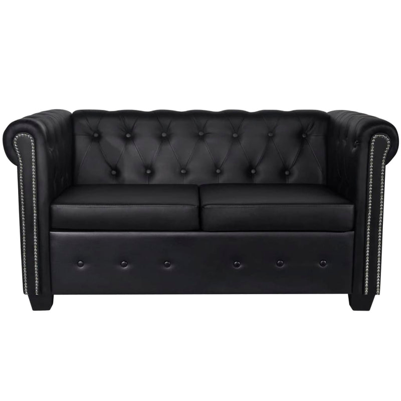 vidaXL Chesterfield 2-Seater Artificial Leather Black