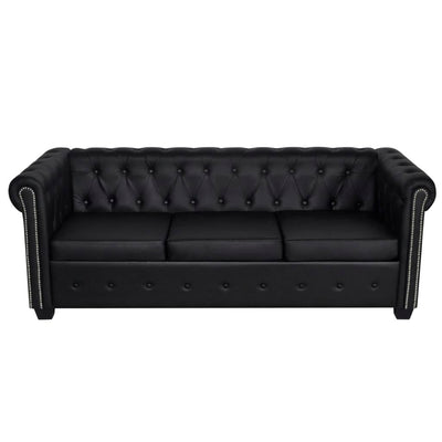 vidaXL Chesterfield 3-Seater Artificial Leather Black