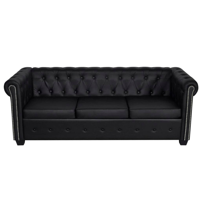 vidaXL Chesterfield 3-Seater Artificial Leather Black