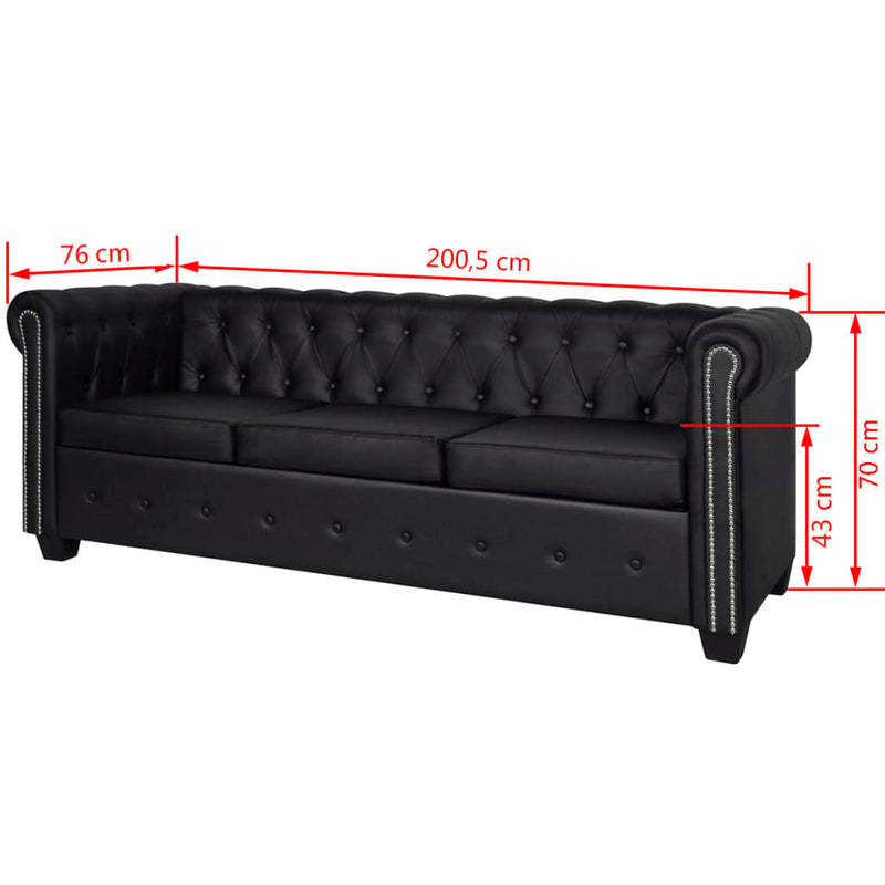 vidaXL Chesterfield 3-Seater Artificial Leather Black