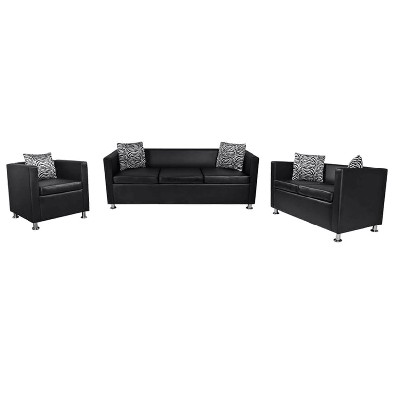 vidaXL Sofa Set Artificial Leather 3-Seater 2-Seater Armchair Black