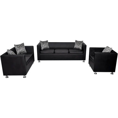 vidaXL Sofa Set Artificial Leather 3-Seater 2-Seater Armchair Black