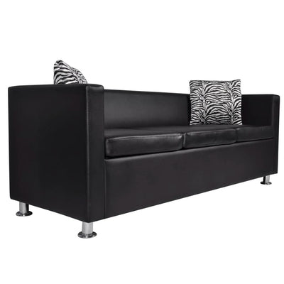 vidaXL Sofa Set Artificial Leather 3-Seater 2-Seater Armchair Black