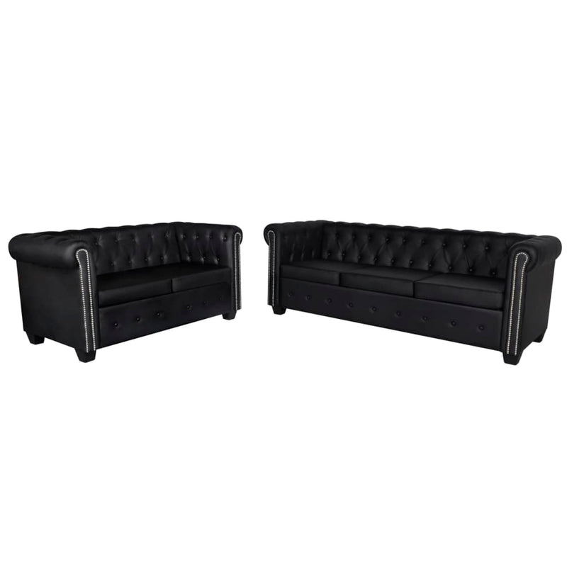vidaXL Chesterfield 2-Seater and 3-Seater Artificial Leather Black
