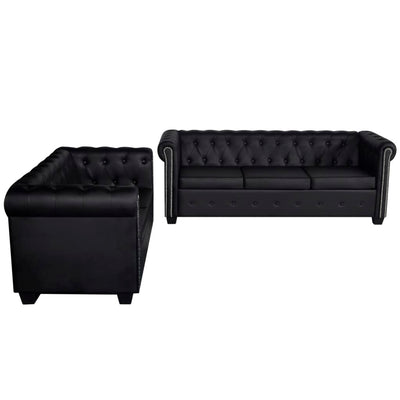 vidaXL Chesterfield 2-Seater and 3-Seater Artificial Leather Black