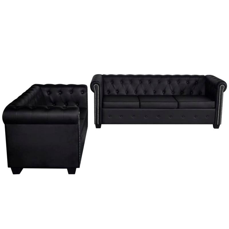 vidaXL Chesterfield 2-Seater and 3-Seater Artificial Leather Black