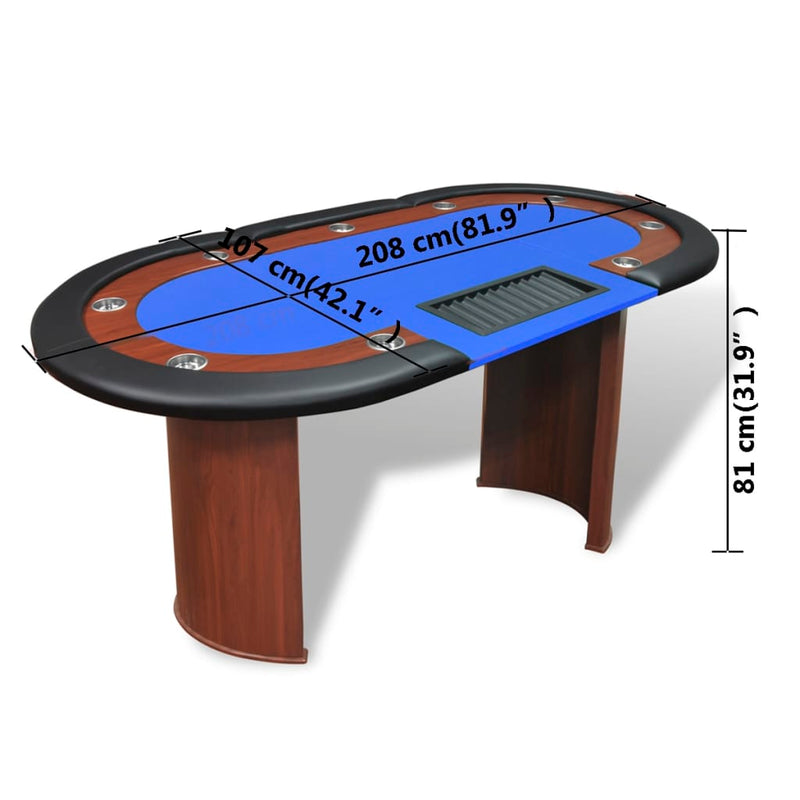 vidaXL 10-Player Poker Table with Dealer Area and Chip Tray Blue