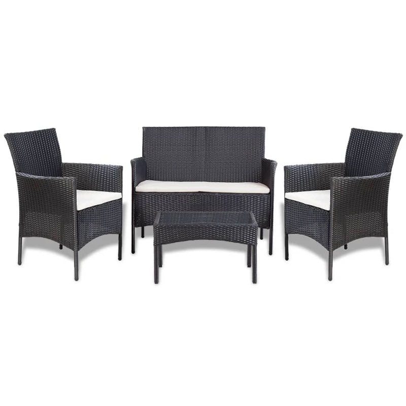 vidaXL 4 Piece Garden lounge Set with Cushions Poly Rattan Black