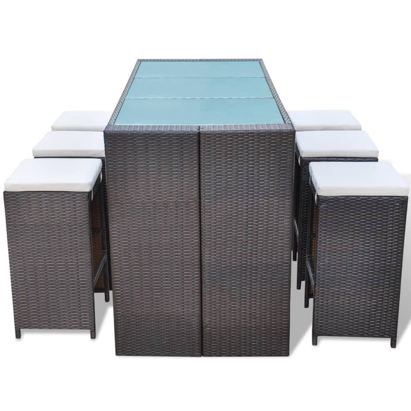 vidaXL 7 Piece Garden Bar Set with Cushions Poly Rattan Black
