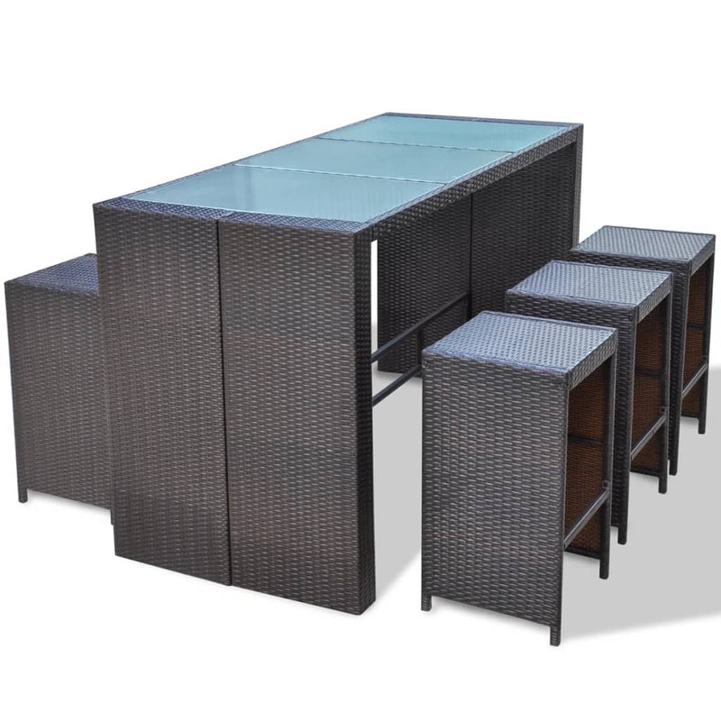 vidaXL 7 Piece Garden Bar Set with Cushions Poly Rattan Black