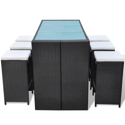 vidaXL 7 Piece Garden Bar Set with Cushions Poly Rattan Black
