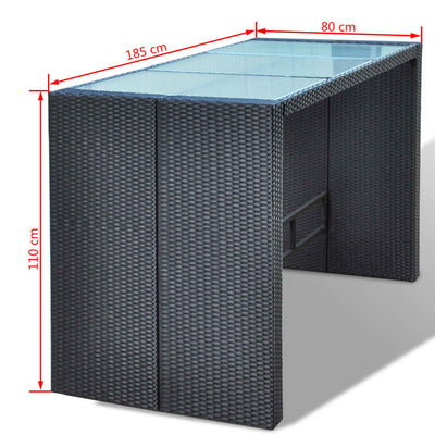 vidaXL 7 Piece Garden Bar Set with Cushions Poly Rattan Black