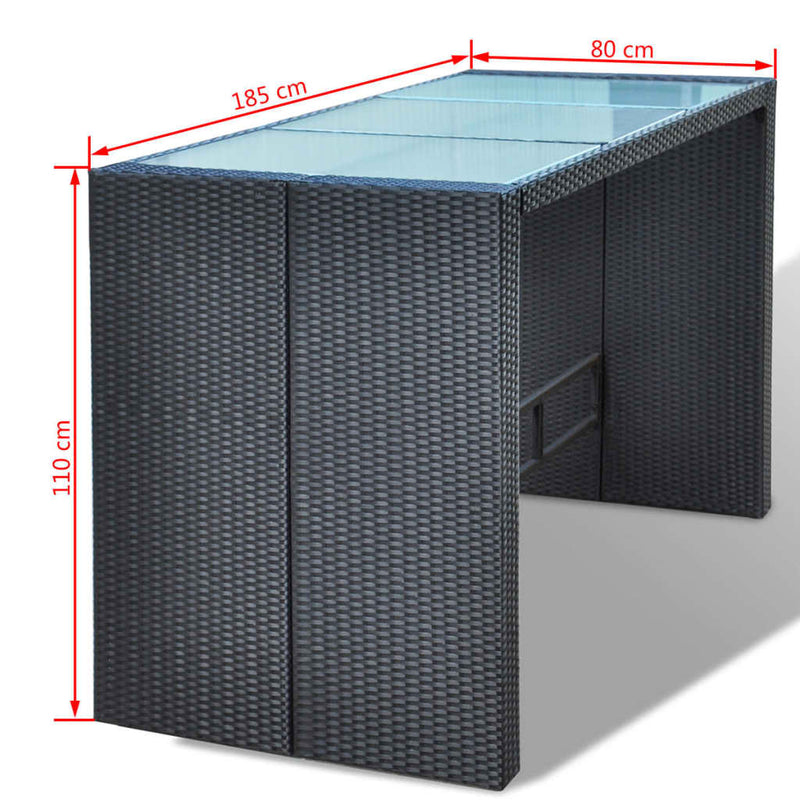 vidaXL 7 Piece Garden Bar Set with Cushions Poly Rattan Black