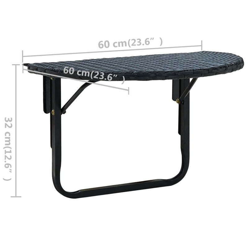 vidaXL Balcony Table 60x60x32 cm Black Poly Rattan