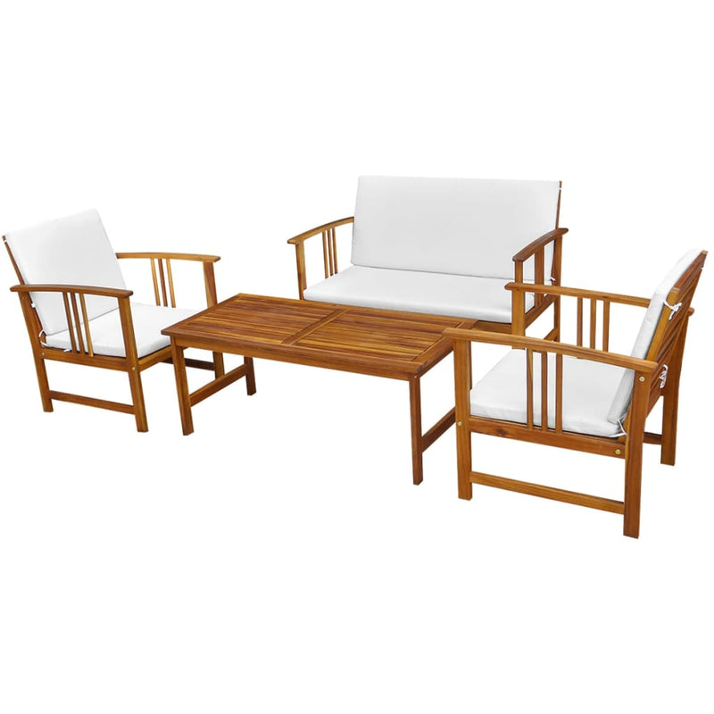 vidaXL 4 Piece Garden Lounge Set with Cushions Solid Acacia Wood