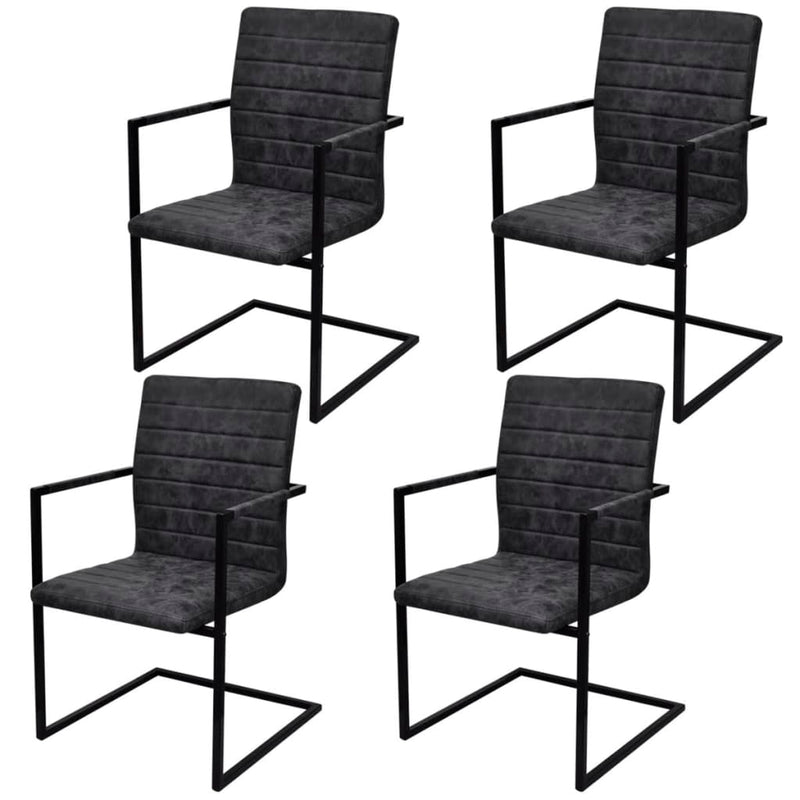 vidaXL Cantilever Dining Chairs 4 pcs Black Faux Leather