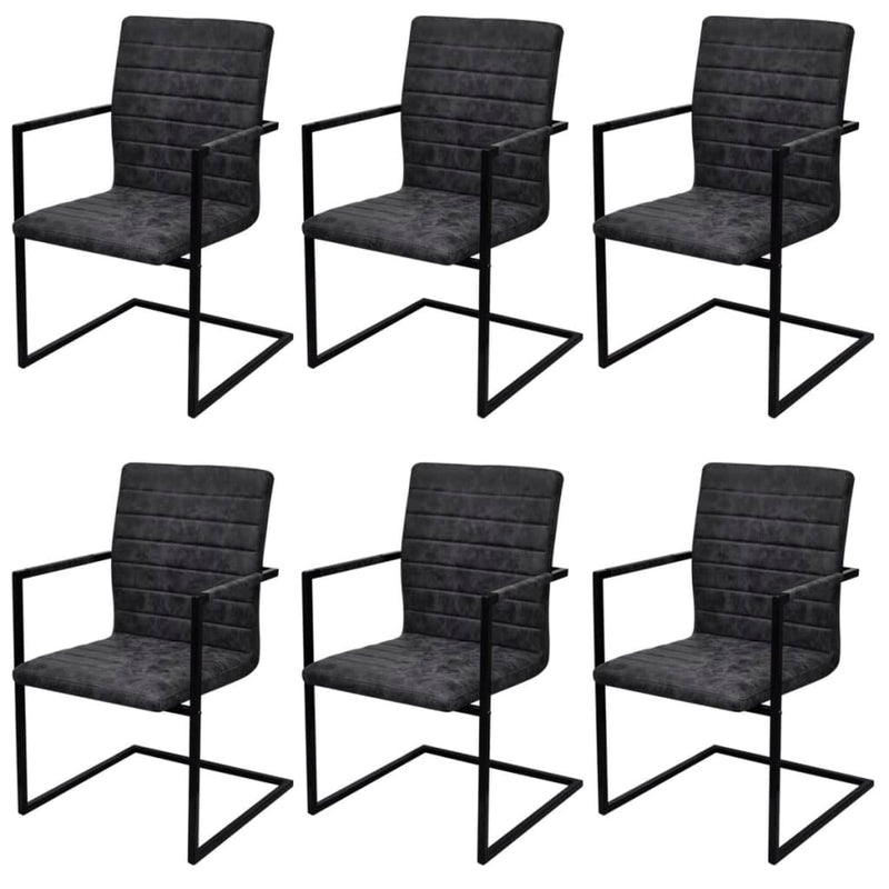 vidaXL Cantilever Dining Chairs 6 pcs Black Faux Leather