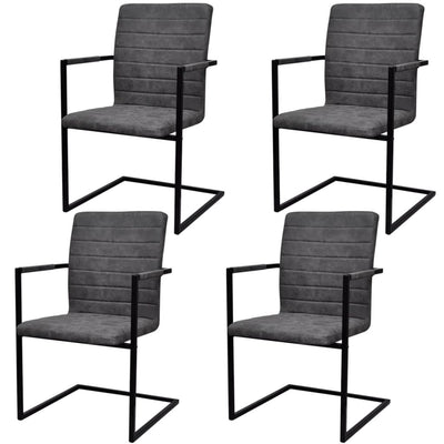 vidaXL Cantilever Dining Chairs 4 pcs Black Faux Leather