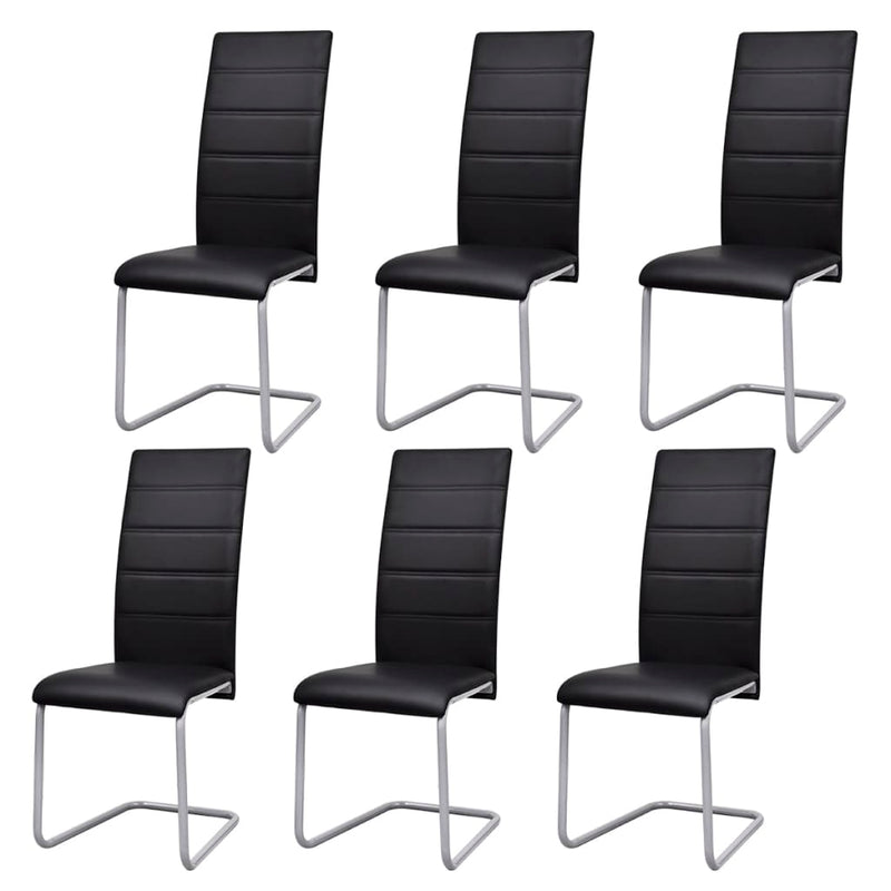 vidaXL Cantilever Dining Chairs 6 pcs Black Faux Leather