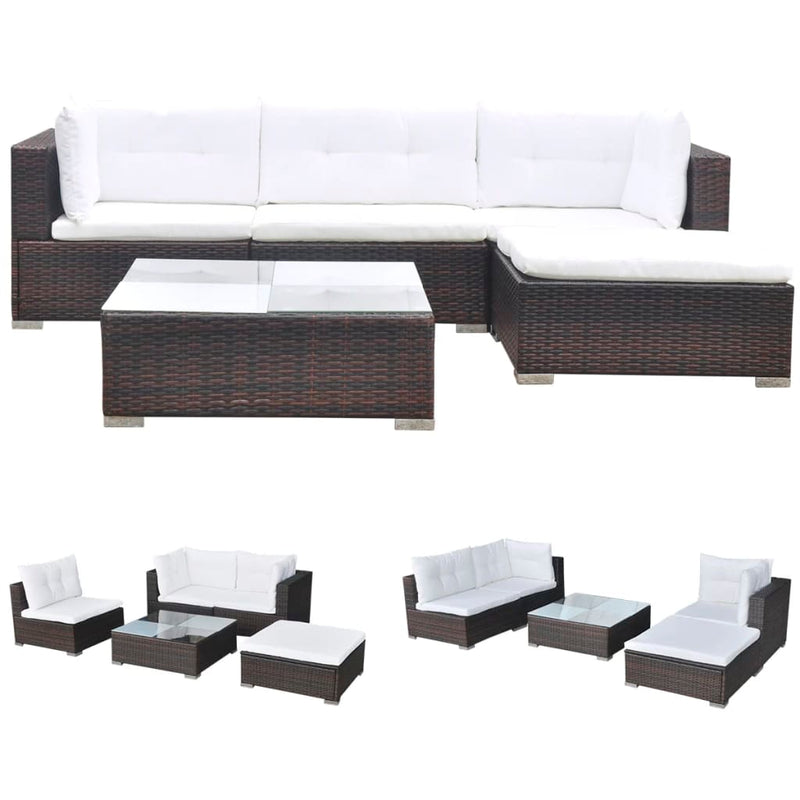 vidaXL 5 Piece Garden Lounge Set with Cushions Poly Rattan Black