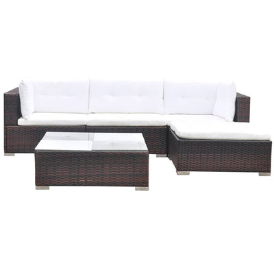 vidaXL 5 Piece Garden Lounge Set with Cushions Poly Rattan Black