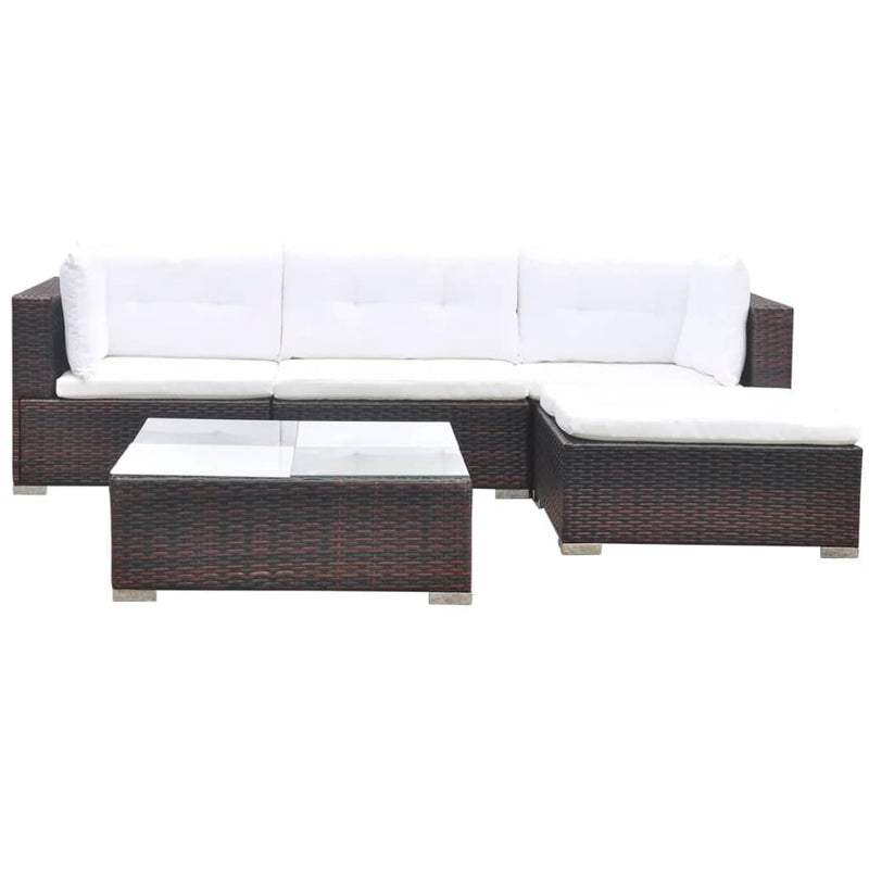 vidaXL 5 Piece Garden Lounge Set with Cushions Poly Rattan Black