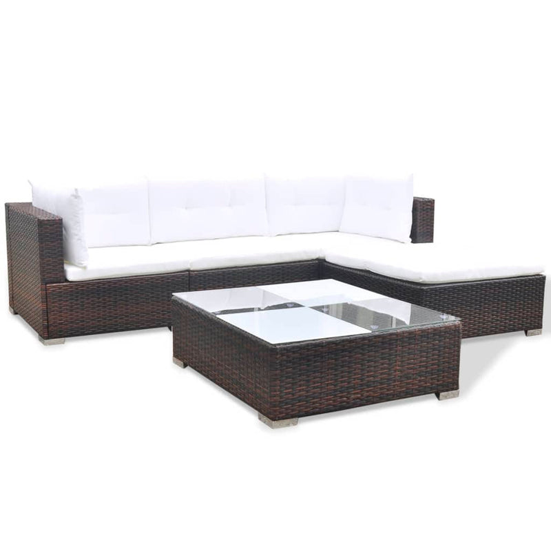 vidaXL 5 Piece Garden Lounge Set with Cushions Poly Rattan Black