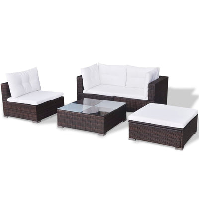 vidaXL 5 Piece Garden Lounge Set with Cushions Poly Rattan Black
