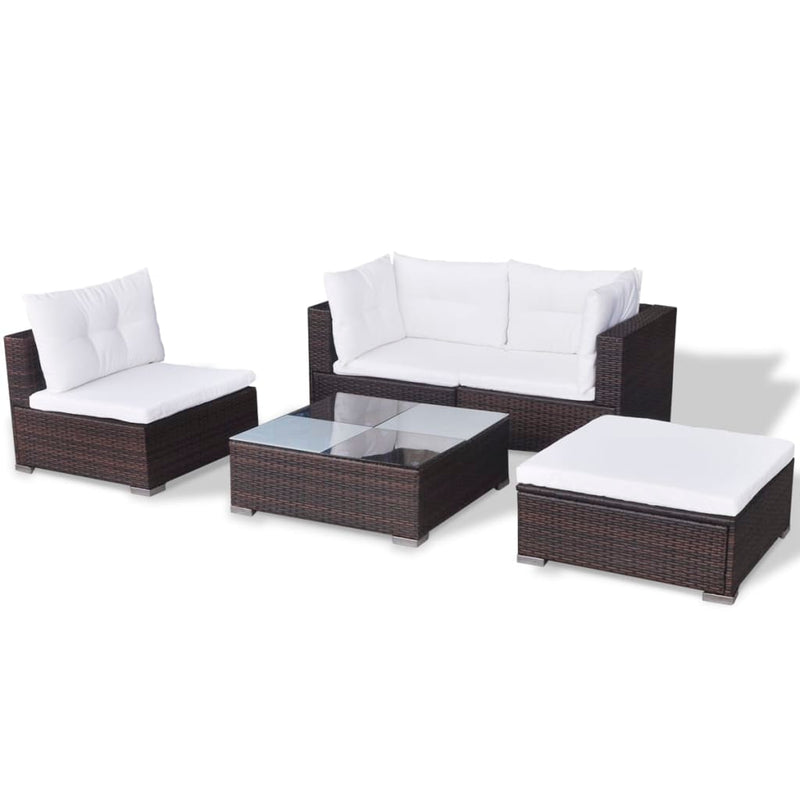 vidaXL 5 Piece Garden Lounge Set with Cushions Poly Rattan Black
