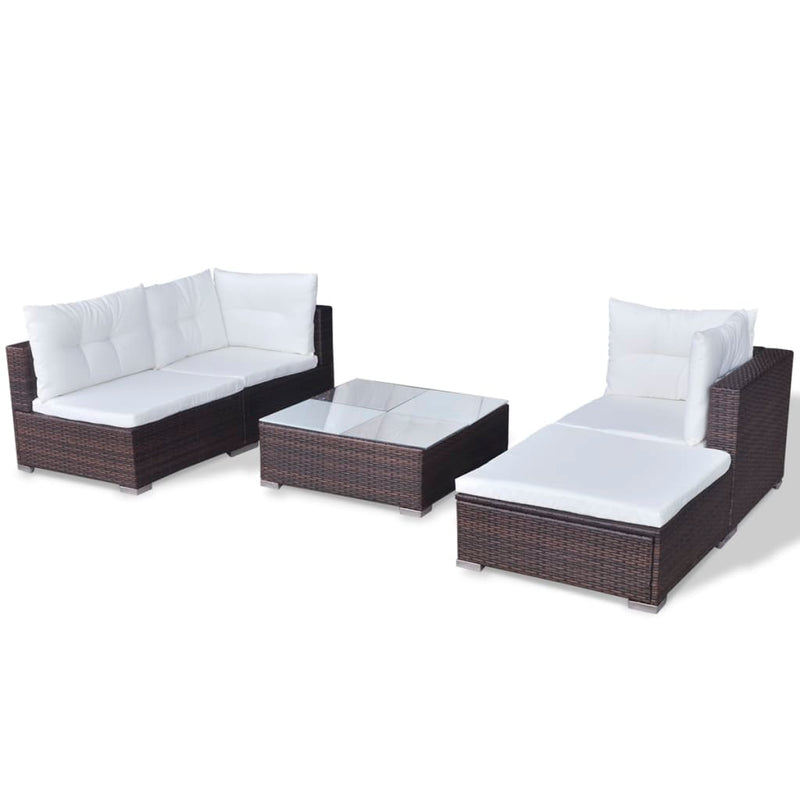 vidaXL 5 Piece Garden Lounge Set with Cushions Poly Rattan Black