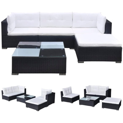 vidaXL 5 Piece Garden Lounge Set with Cushions Poly Rattan Black