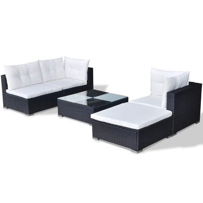 vidaXL 5 Piece Garden Lounge Set with Cushions Poly Rattan Black